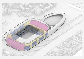 Recreación del futuro estadio de La Rosaleda en su proyecto base, sin techar.