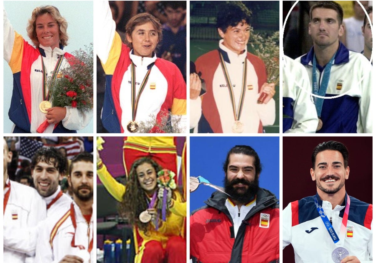 De izquierda a derecha y de arriba abajo: Theresa Zabell (vela), Elena Benítez (taekwondo), Mari Carmen Barea (hockey), Antonio Carlos Ortega (balonmano) Berni Rodríguez (baloncesto), Marta López (balonmano), Regino Hernández (snowboard) y Damián Quintero (kárate).