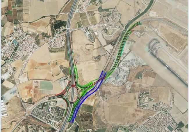 Detalle de la solución propuesta, con la pista del aeropuerto en el la parte derecha.