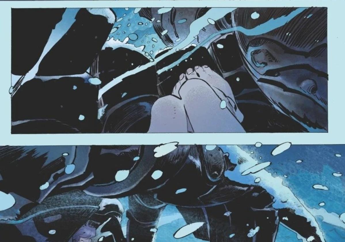 Una de las páginas iniciales del cómic, donde el gigante de hierro conoce a la misteriosa niña.