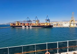 Un gran portacontenedores de MSC Cargo, atracado en el puerto malagueño.