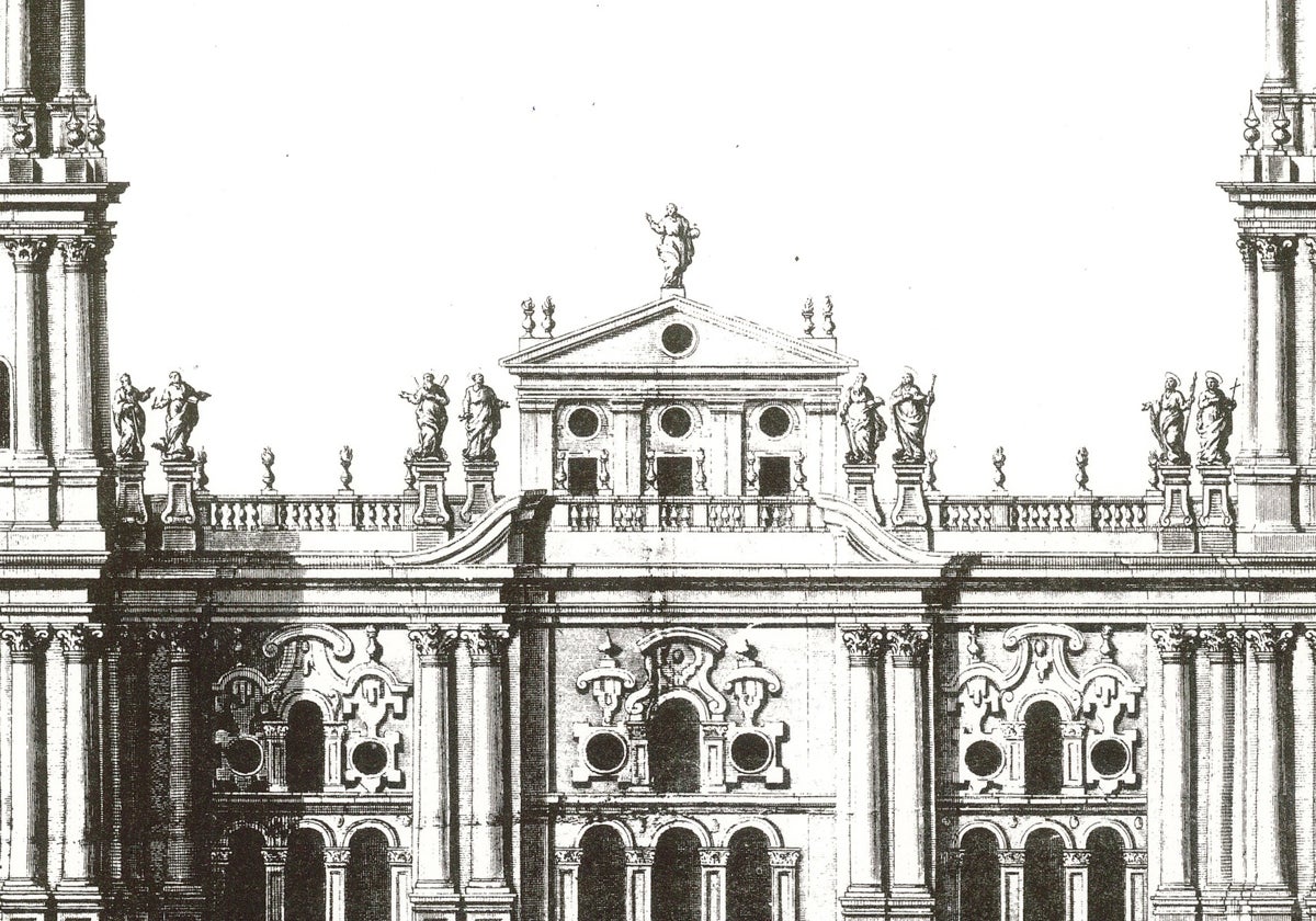 Dibujo que el arquitecto Antonio Ramos hizo en 1784 para terminar la fachada del templo.