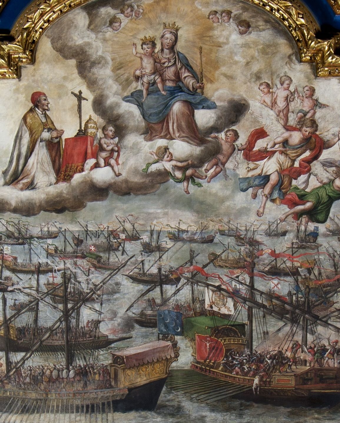 Detalle de 'La Batalla de Lepanto', de Lucas Valdés, en la Iglesia de la Magdalena, Sevilla.