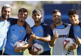 Álex Pastor, Murillo, Kevin, Ramón y Lobete posan para SUR en La Rosaleda en las horas previas al debut liguero.