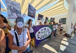 Participantes en la protesta para pedir el fin de los burro taxi en Mijas.