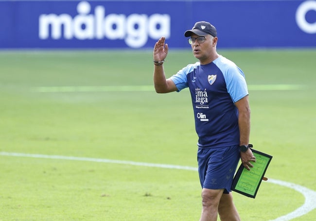 Sergio Pellicer, en la sesión de trabajo de este viernes en La Rosaleda.