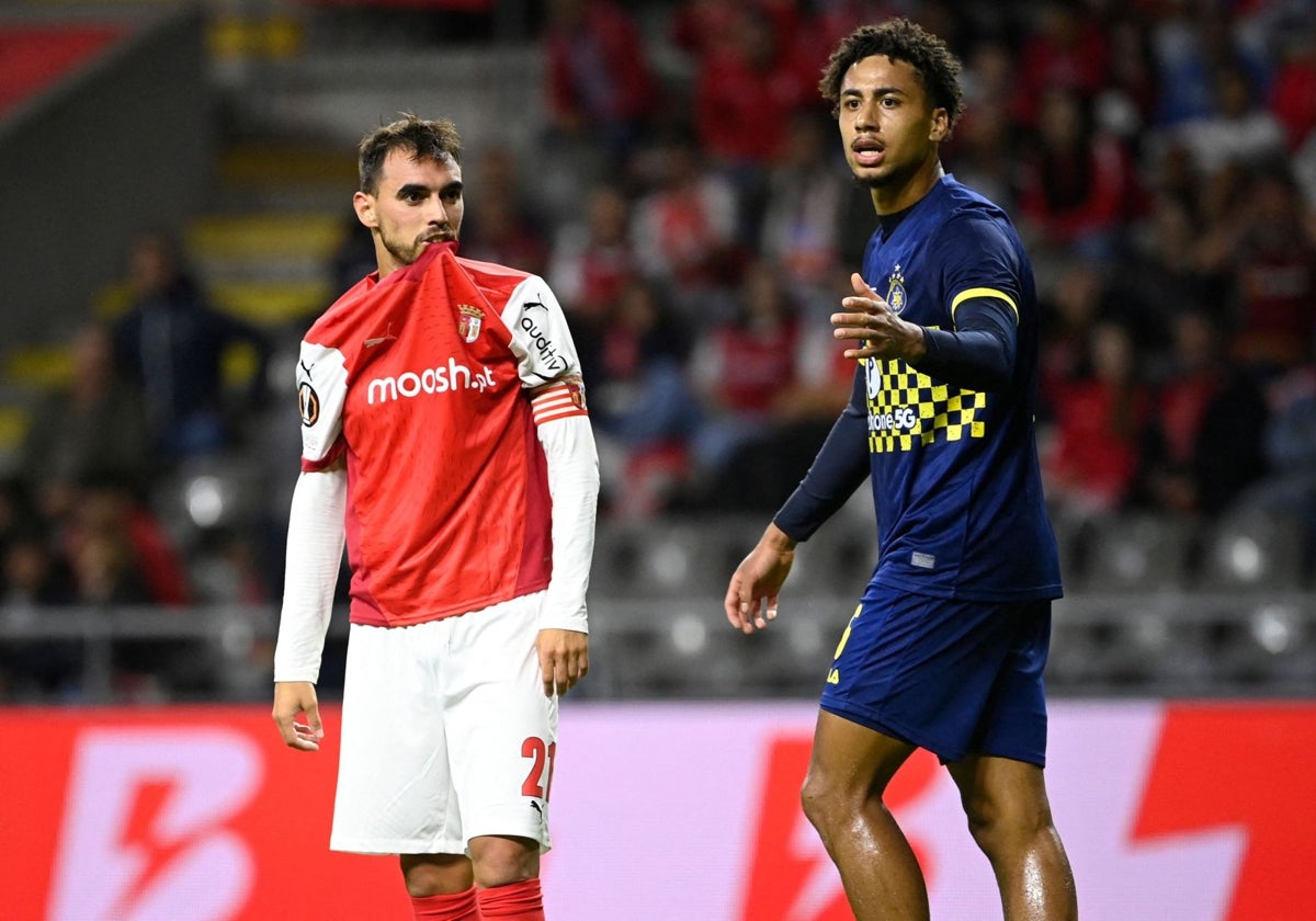 El exmalaguista Horta, junto a Asante, en el partido de la Liga Europa disputado la semana pasada en Braga.