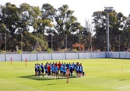 Los jugadores del Málaga en la sesión del lunes, que tuvo lugar en La Academia.