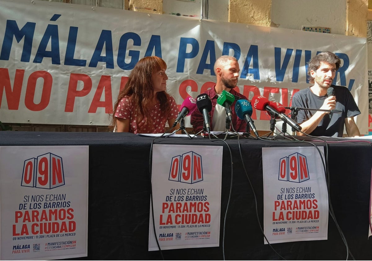 Esther Rodríguez, Carlos Aceituno y Kike España, portavoces del colectivo Málaga Para Vivir.