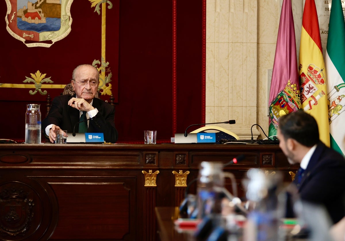 De la Torre y Dani Pérez, durante el agrio debate sobre sanidad en el pleno del Ayuntamiento de Málaga.