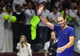 Rafa Nadal, en su despedida en su primer partido del Six King Slam este jueves.