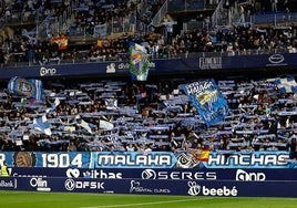 La afición del Málaga, en el partido frente al Castellón de la temporada pasada.