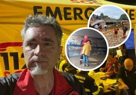 Juan Rama forma parte del GIRECAN, con el que se ha desplazado a Valencia para ayudar en las labores de rescate y búsqueda tras la catastrófica DANA. En las imágenes pequeñas, los efectivos realizando inspecciones de zonas devastadas y el enfermero abrazando a una vecina.