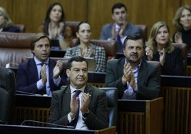 Juanma Moreno, con gesto de preocupación en el Parlamento.