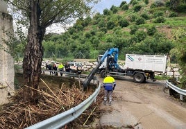 Tareas de limpieza en una de las zonas afectadas por el temporal en Alhaurín el Grande.