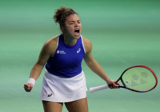 El grito de Jasmine Paolini tras la victoria en el segundo partido, ante Moyuka Uchijima.