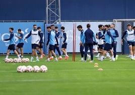 La plantilla del Málaga, en un entrenamiento reciente.