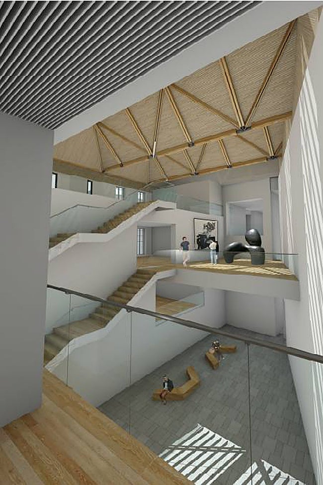 Recreación del vestíbulo del auditorio y de las salas de exposiciones del futuro MVA.