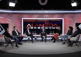 Pérez-Bryan, Alcázar, Pérez, Castillo, Casero, Morillas y Recio, durante el debate.