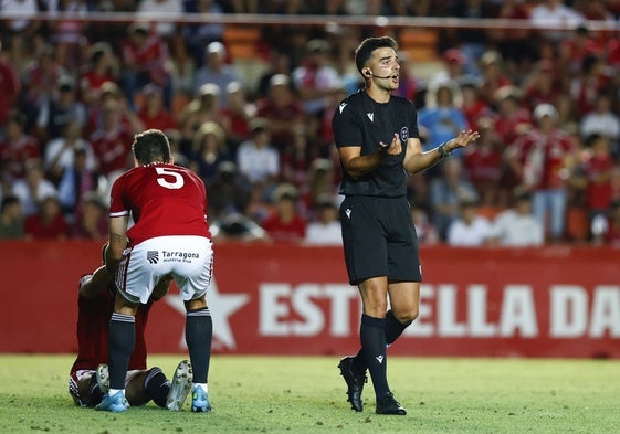 Eder Mallo, en el partido del ascenso del Málaga en Tarragona.