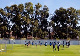 Entrenamiento de la primera plantilla del Málaga en La Academia, en octubre.