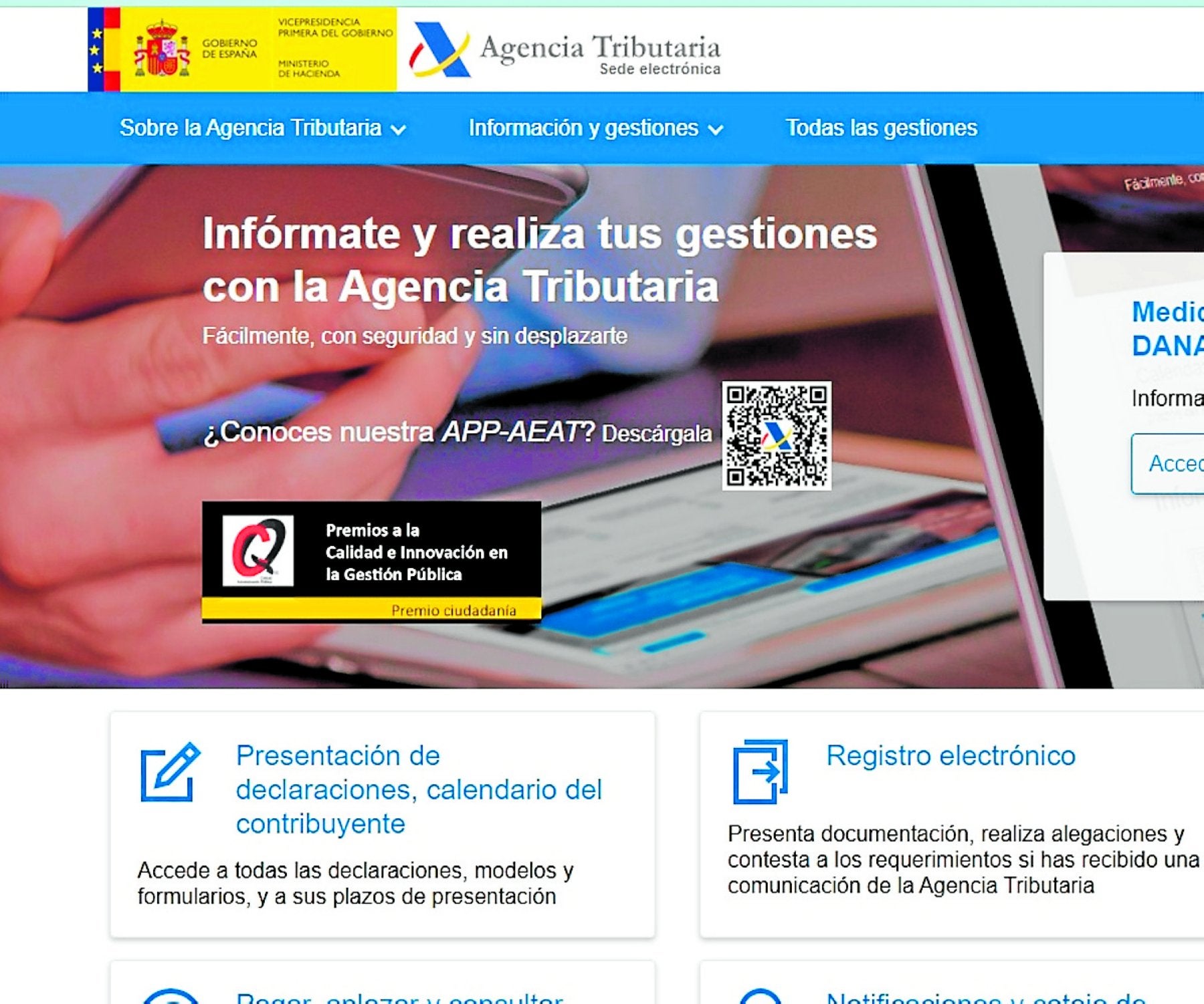 Vista parcial del portal web de la Agencia Tributaria, donde se puede encontrar este servicio.