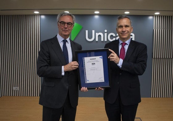 José Sevilla, presidente de Unicaja, y Rafael García Meiro, consejero delegado de Aenor.