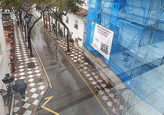 Obras en el edificio consistorial, que se ha visto afectado por las lluvias.