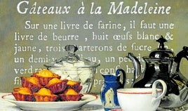 Bodegón con té y dulces de Albert Anker (1873) y receta de 'gâteaux à la Madeleine' (1755).