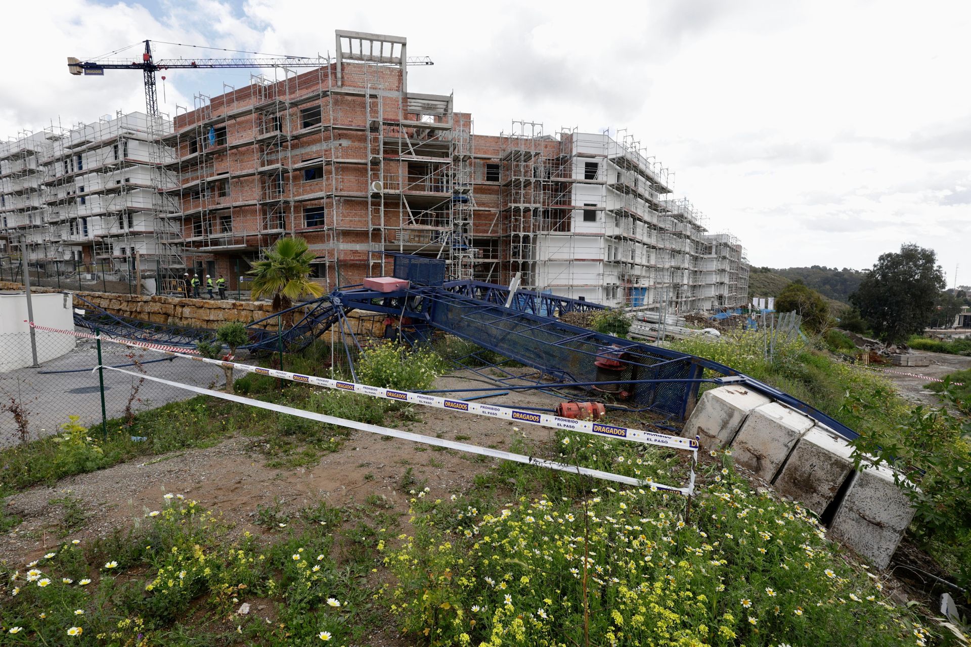 Cae una grúa de 40 metros sobre una urbanización nueva del Limonar 