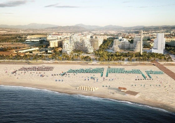 Recreación de Térmica Beach, el gran proyecto inmobiliario que impulsan GINKGO y AEDAS Homes en Málaga capital.