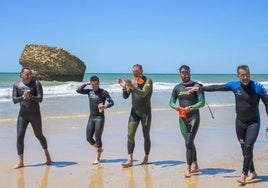 El nadador catalán, en una de las etapas en las costas onubenses.
