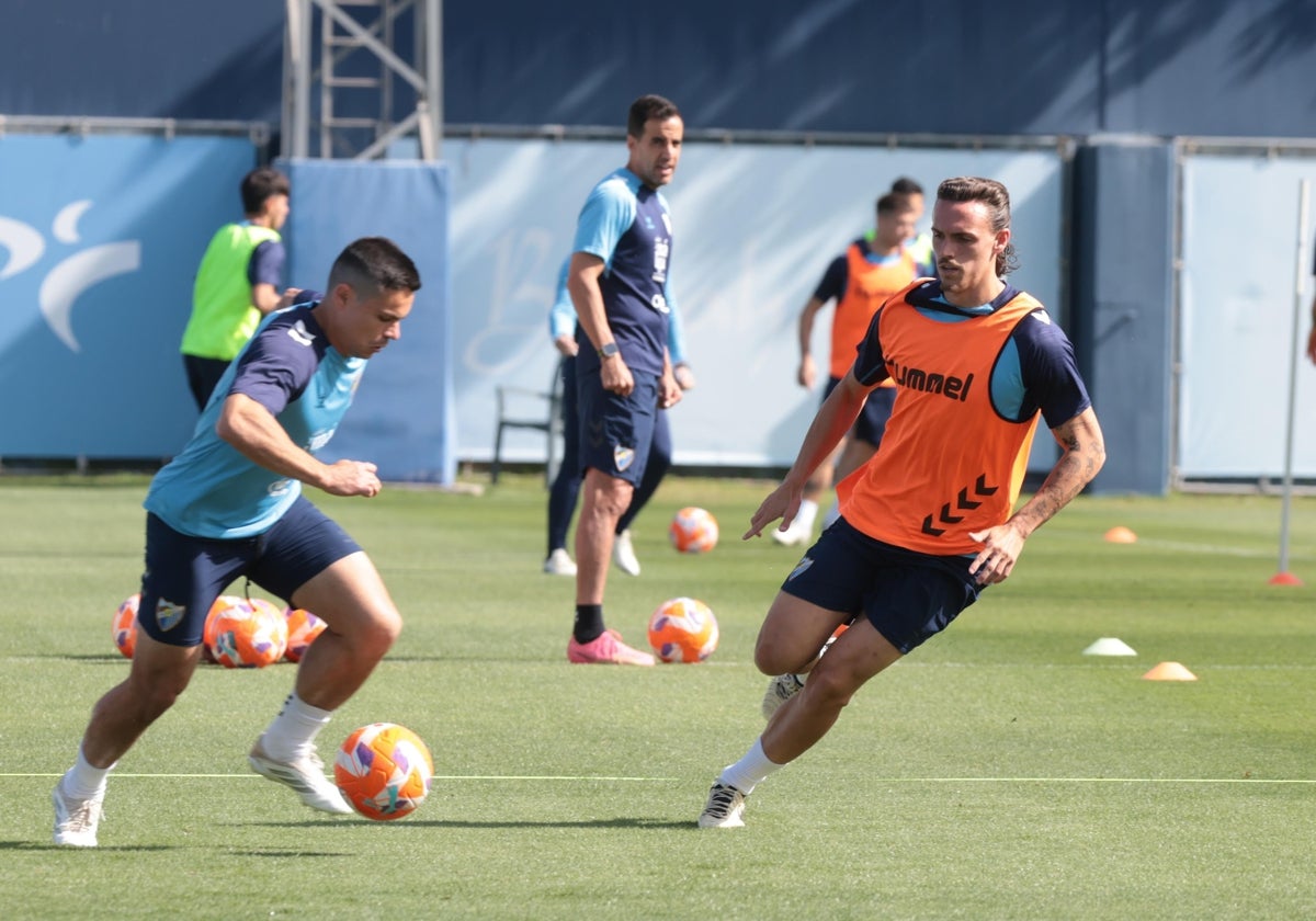 Sangalli y Ángel, durante un ejercicio de un entrenamiento reciente.