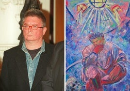 El pintor Gabriel Padilla, en una imagen de archivo, junto a su obra en la colección del Colegio de arquitectos.