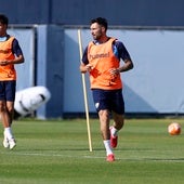 Álex Pastor, durante un ejercicio físico en el entrenamiento del martes.