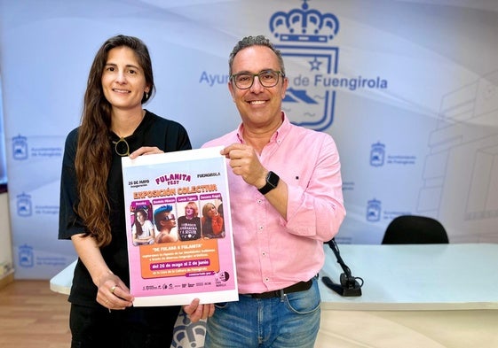 El concejal de Cultura, Rodrigo Romero, y Bosska, una de las artistas que participa en la exposición.
