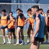 Jugadores del Málaga durante un entrenamiento de esta semana.