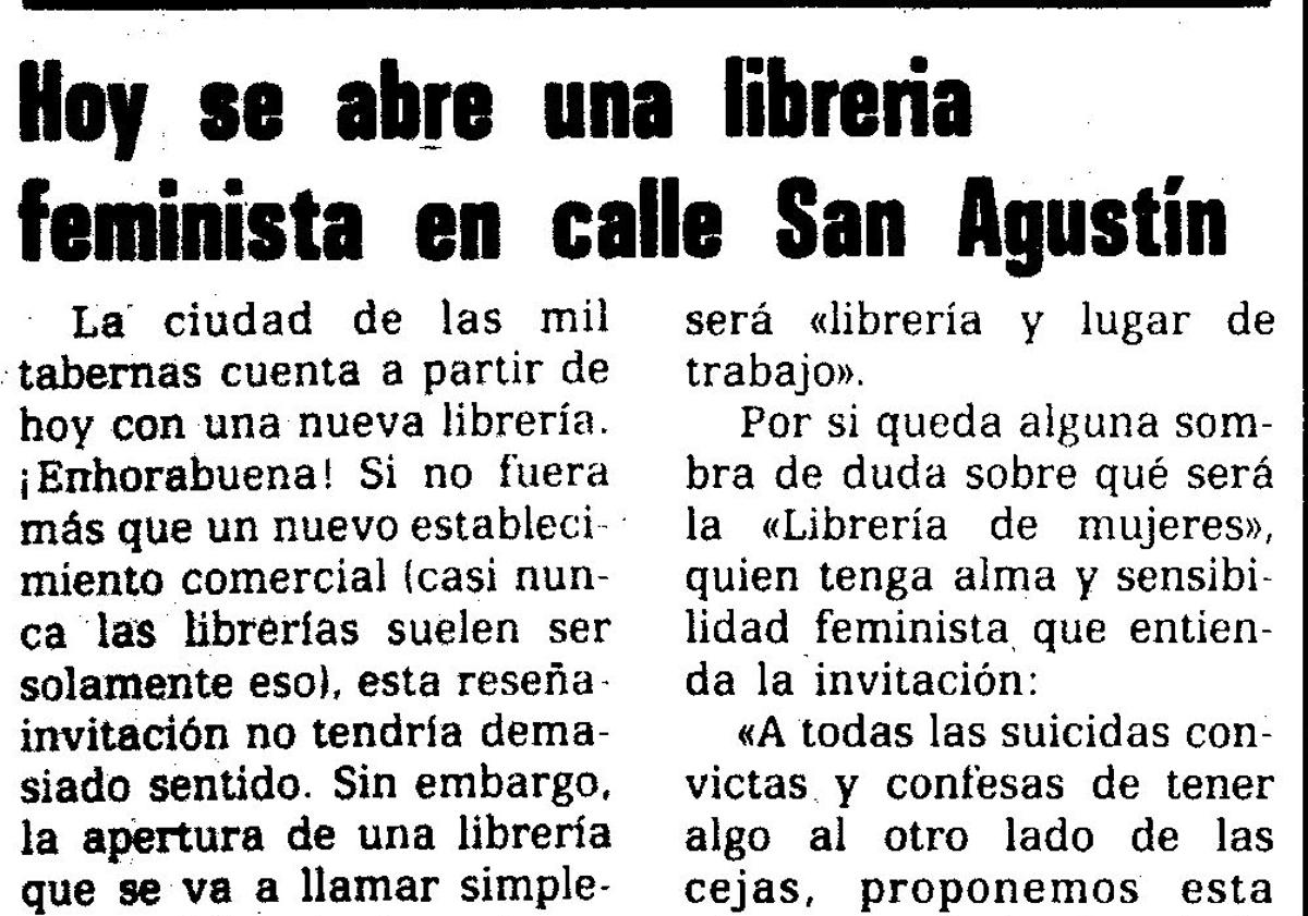 Imagen principal - Recorte del archivo de SUR con la noticia de la apertura de la Librería de Mujeres, a principios de los ochenta; una página de una revista feminista madrileña informando del colectivo SWASG; y la portada del libro 'Nuestros cuerpos, nuestras vidas' ('Our bodies, our lives'.
