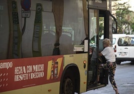 Una pasajera sube al bus.