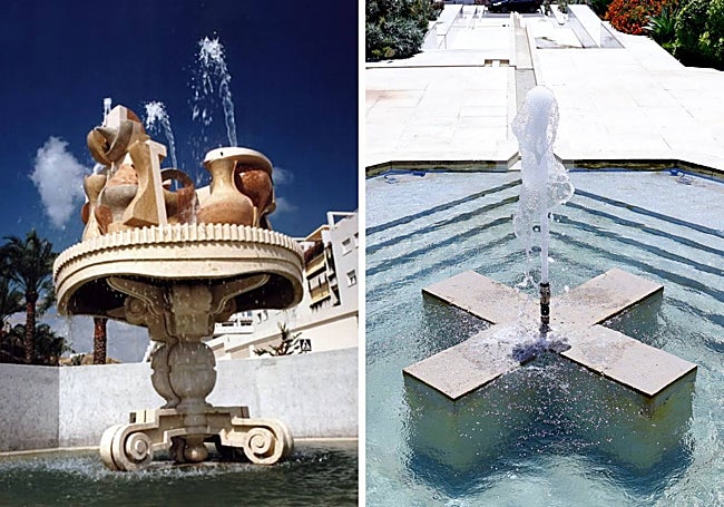 Fuente de Miguel Berrocal en El Limonar que fue retirada hace una década, pero que ha sido incluída en la videovigilancia.