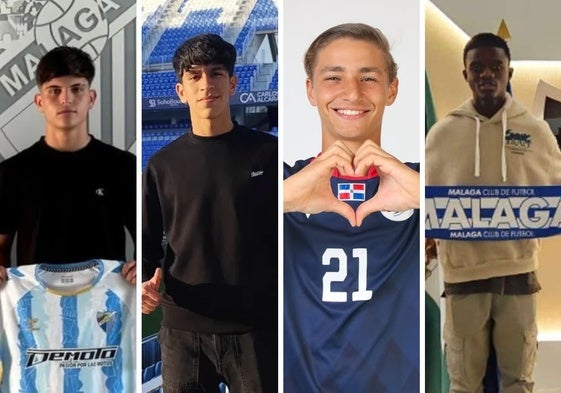 Álex Abad, Diego Ramírez, Lucas Bretón y Mohamed Cherif Diarra, refuerzos recientes del Juvenil del Málaga.