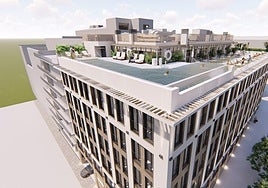 Recreación del ME by Meliá Málaga, con la piscina en la terraza.