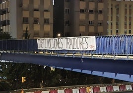 Una de las pancartas de la Federación de Peñas Malaguistas, contra las instituciones.