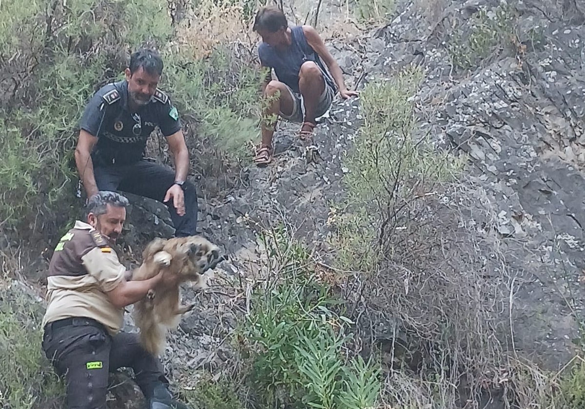 El guarda rural Manuel Lorenzo y el jefe de la Policía Local, Plácido Navas, en el rescate de la excursionista alemana, este pasado martes.