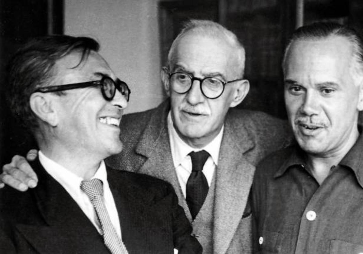 Emilio Prados, José Moreno Villa y Luis Cernuda, en la casa de Altolaguirre en México. Años 50.