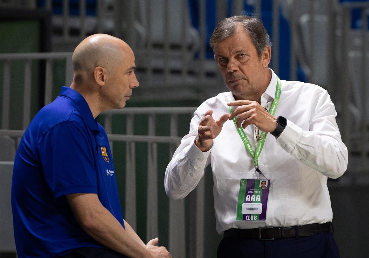 Juanma Rodríguez y Joan Peñarroya antes de un partido del play-off.