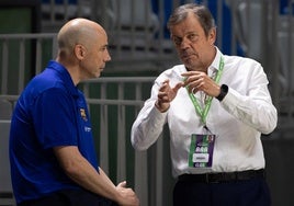 Juanma Rodríguez y Joan Peñarroya antes de un partido del play-off.