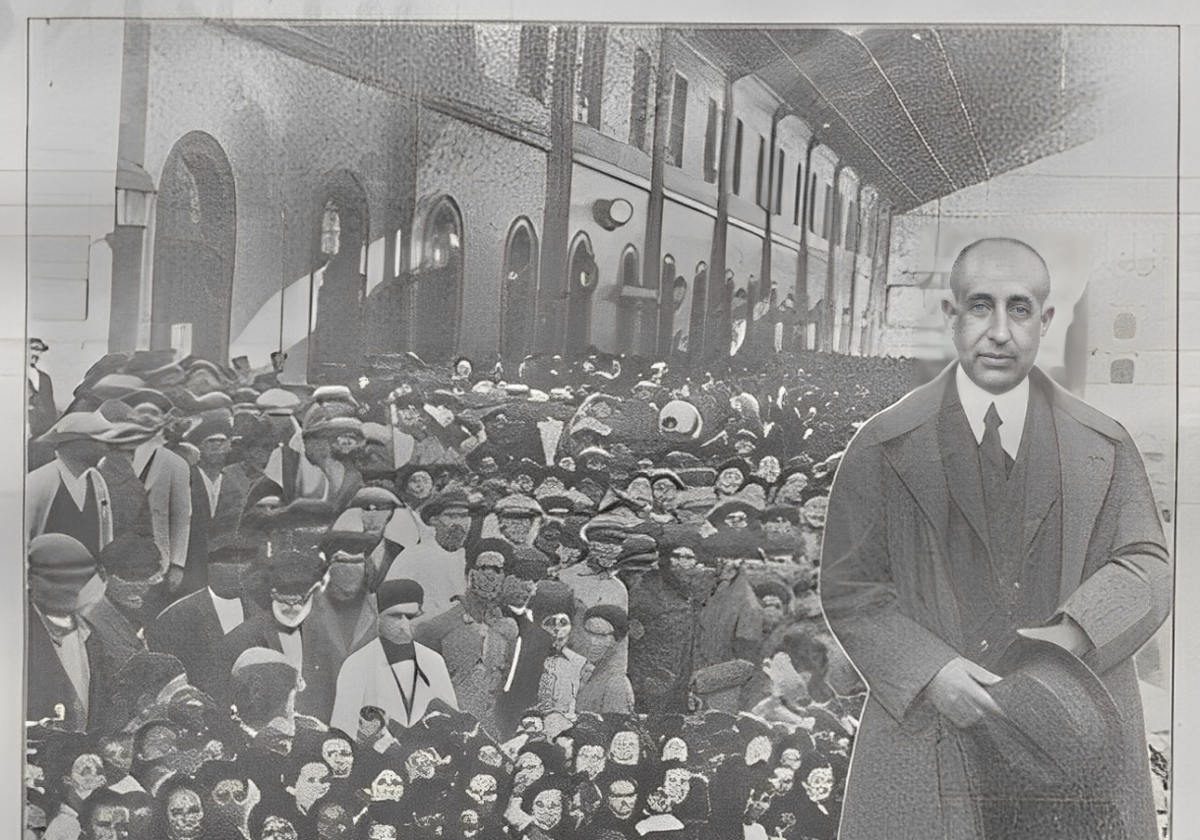 El marques de Linares que fue gobernador civil de Málaga, a su llegada a la estación del tren.