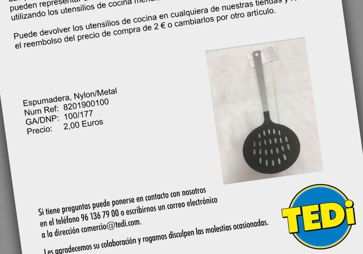Retiran una espumadera de cocina de Tedi por contener un alto nivel de sustancias perjudiciales para la salud