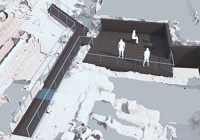 Recreación de la 'plataforma-mirador' sobre los restos una vez reducida su superficie.